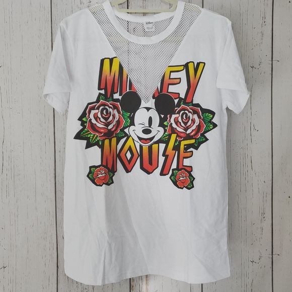 Disney Mickey Mouse V-Neck T-Shirt Mesh Inset - Picture 4 of 6